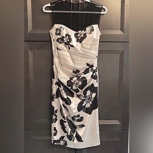 Le Chateau Satin Mesh Floral Side Ruched Dress